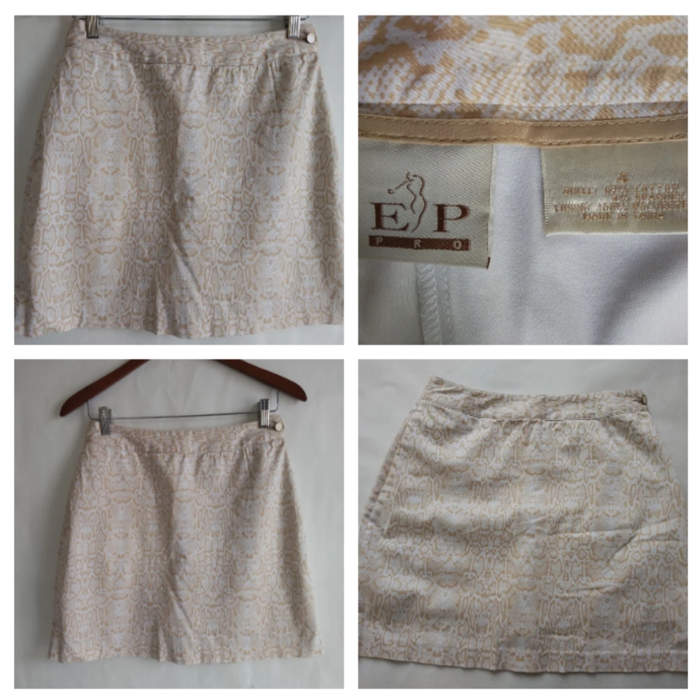 Women EP Pro Animal Print Snake Golf Skirt Skort, size 4, Cream colored skirt wi